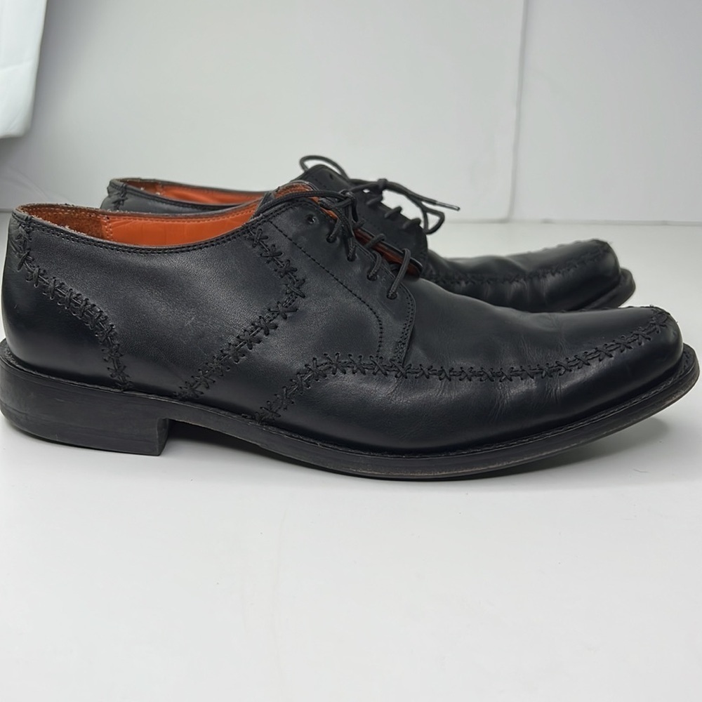 Roberto Cameron Men's Black Leather Oxford Lace Up Detailed Stitching Dress Shoe - Picture 4 of 10